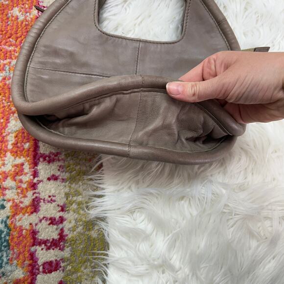Anthropologie Neutral Brown Taupe Round Julien Leather Tote Bag Purse Minimalist - Picture 5 of 8
